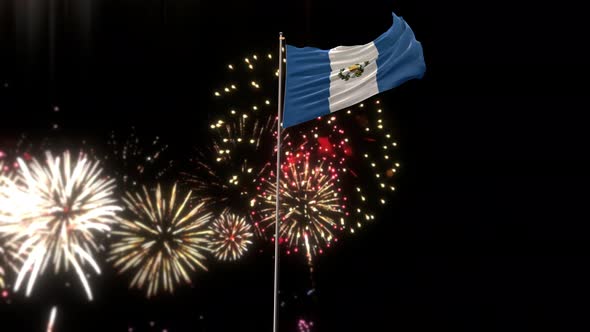 Guatemala Flag With World Globe Flags And Fireworks