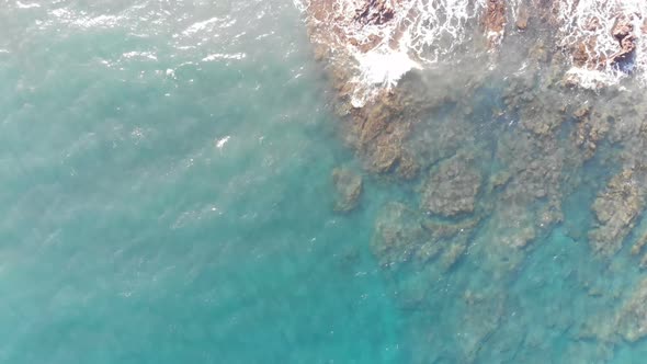 Aerial footage over the sea of Coast of Jacomar - Scenic Seascape Fuerteventura  alt