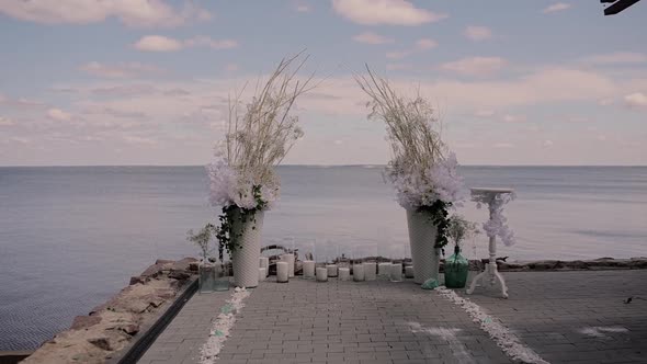 beautiful wedding arch near the sea in summer
