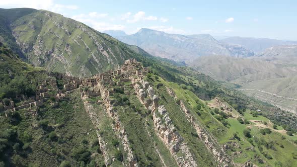 Abandoned Village High in the Gamsutl Mountains in Dagestan Filmed on a Drone alt