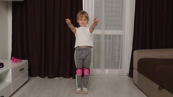 Child Kid Training Gymnastics Stretching Workout at Home Children Girl Making Sport Exercises alt