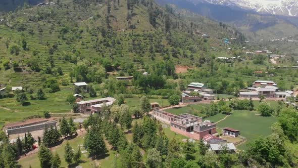 Aerial Over Swat Valley Village At Gabin Jabba In Pakistan. Dolly Out alt