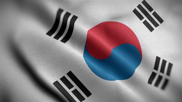South Korea Flag Closeup Blowing In Wind alt