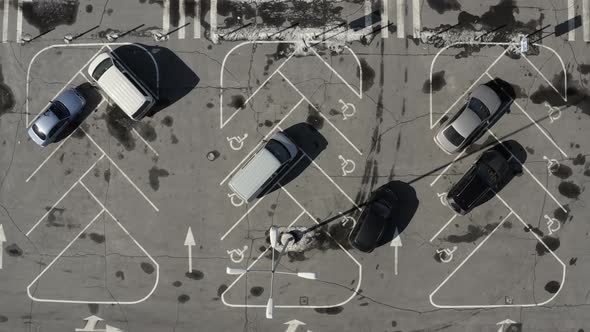 Parking with Free Places for Disabled People Near the Supermarket  Top View Shot alt