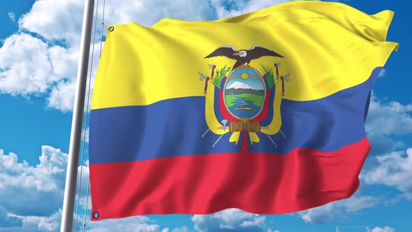 Flying Flag of Ecuador on Sky Background, Motion Graphics | VideoHive