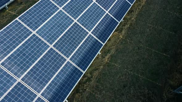 Aerial Drone View Solar Panels on Sunny Day Closeup alt