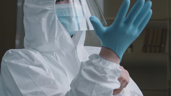 Portrait of Woman Doctor Medical Worker Nurse Laboratory Scientist Wears Protective Special Clothing alt