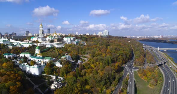 City Traffic in the Big Modern and Historical City Aerial Panorama View Spotlight Pro Shot