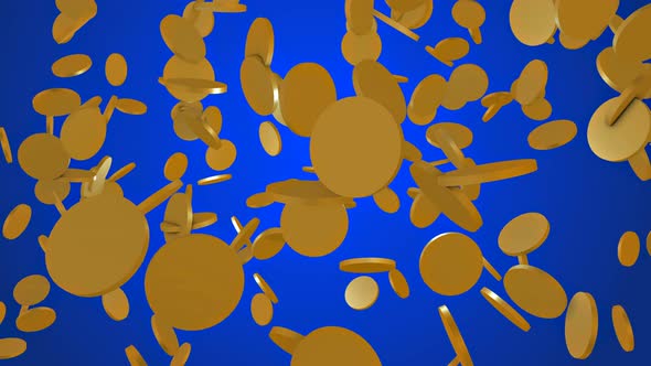 Animation of falling gold coins on a blue background