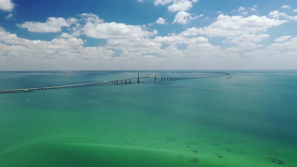 Aerial View Of Sunshine Skyway Bridge, Tampa Bay Florida, USA - drone shot alt