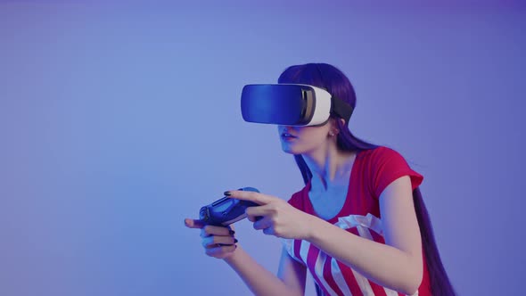 Young Caucasian Teenager Persists on Winning a VR Game Medium Studio Shot alt