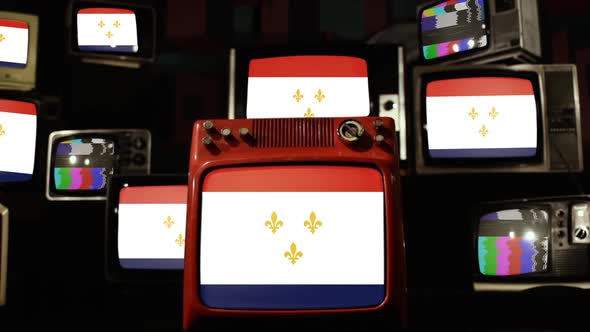 Flag Of New Orleans And Vintage Televisions.