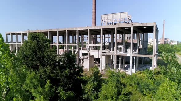 Exterior Abandoned Factory Hall In Loznica Serbia Chimneys