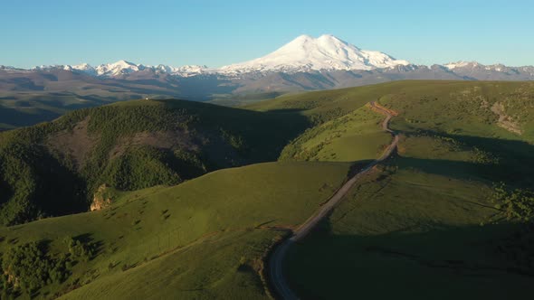 Aerial view of the highest mountain in Europe, Elbrus