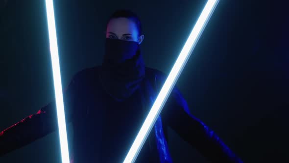 Nuclear Apocalypse Neon Light Woman in Smoke Cloud alt