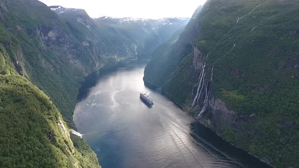 Geiranger Fjord And Cruiseship 8 Overview And God Rays