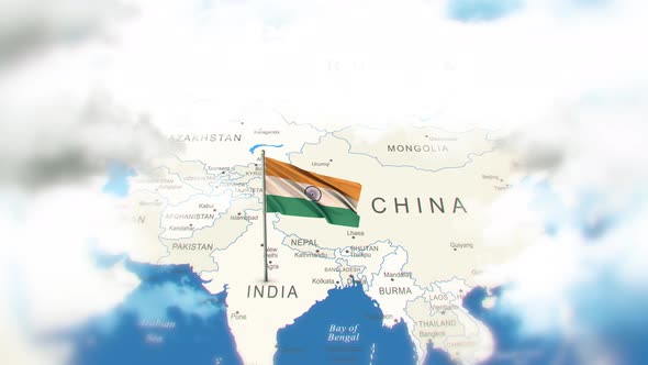 India Map And Flag With Clouds