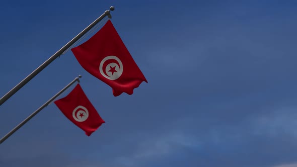 Tunisia Flags In The Blue Sky - 2K