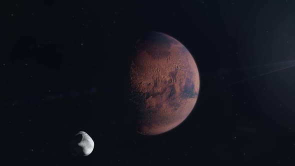 Mars Being Terraformed into a Lush Green World with the Moon Phobos Orbiting