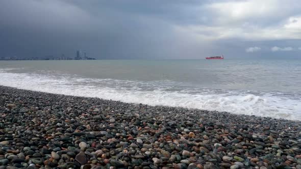 Tidal Bore on Stony Pebble Sea Shore alt