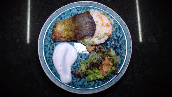 Fried Fish with Rice and Vegetables