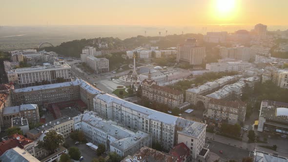 Ukraine, Kyiv : City Center in the Morning at Sunrise. Aerial View. Kiev. alt
