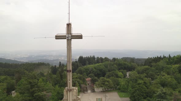 Santuario da Penha Sanctuary drone aerial view in Guimaraes, Portugal alt