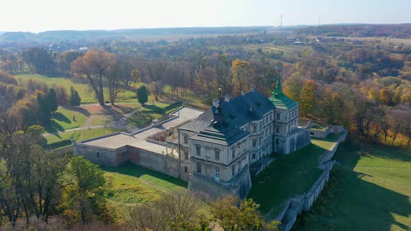 Aerial View of Haunted Castle of Pidhirtsi, Ukraine alt