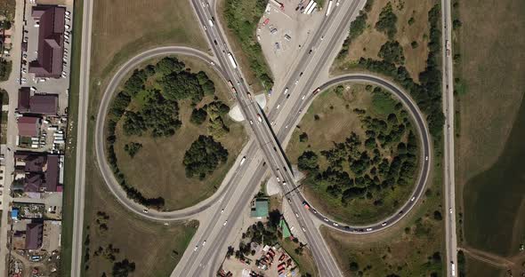 Top Down Aerial View of Transportation Highway Overpass, Ringway, Roundabout alt