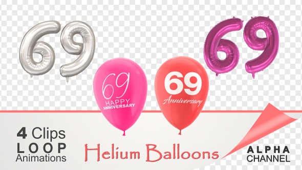 69 Anniversary Celebration Helium Balloons Pack