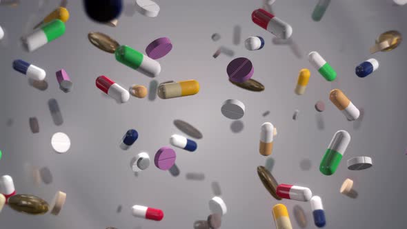 Assorted Colorful Pills Raining Down alt