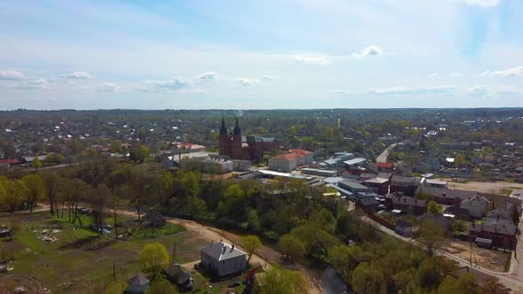 Old Stone Ruins of an Ancient Castle in Rezekne, Latvia. Aerial 4K Dron Shot alt