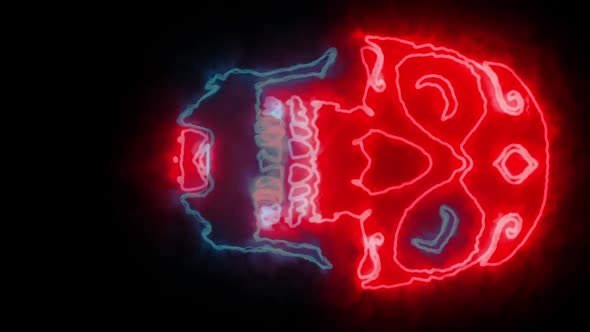 Colored Neon Skull Blink on Black Background