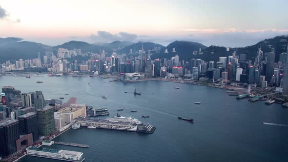 Timelapse Hong Kong with Illuminated Districts at Twilight alt