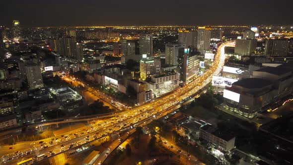 Aerial view of busy cars with traffic jam in the rush hour on highway road street