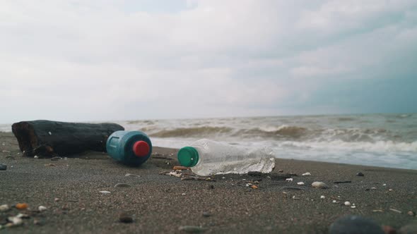 Discarded Bottles Near Stormy Sea