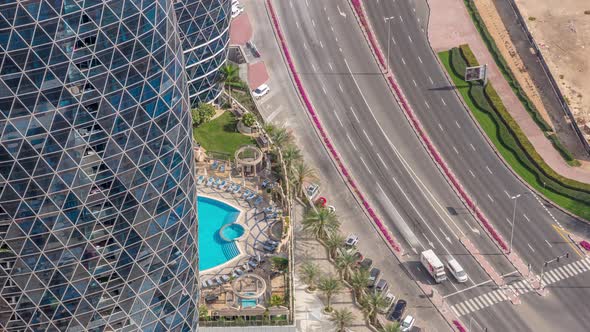 Skyline View of Intersection Traffic on Al Saada Street Near DIFC Timelapse in Dubai UAE alt