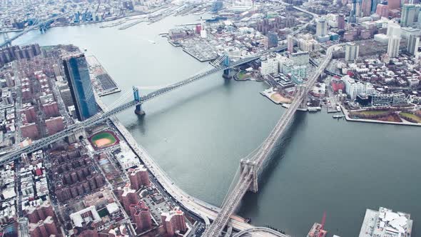 Brooklyn and Manhattan Bridge View From Helicopter New York City Slow Motion alt
