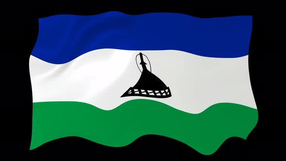 Lesotho Flag Wave Motion Black Background