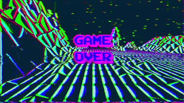 Looped Analogue VHS Low Poly Terrain and Game Over Text