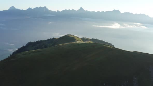 Breathtaking Aerial Scenery of the Peak of the Lush Green  Schwalbenwand Alps alt