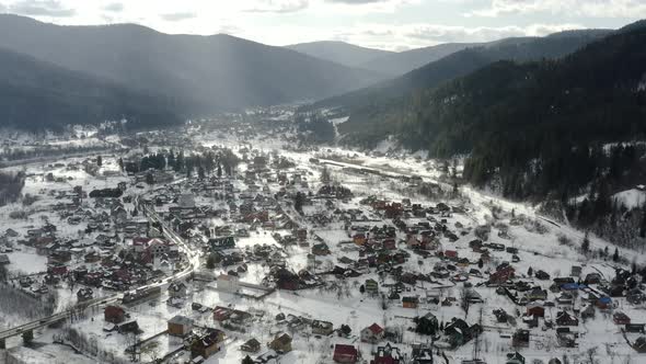 Aerial view of a Mountain Village