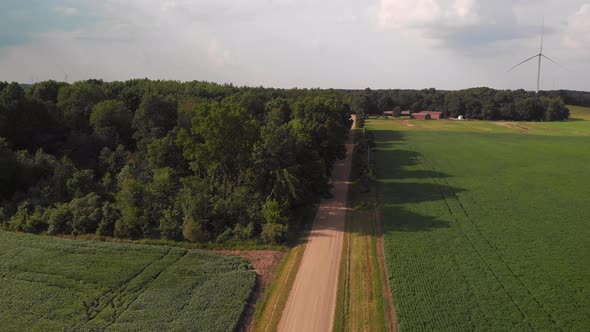 Aerial view of wind turbine in a countryside
