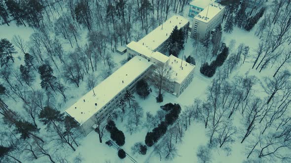 Aerial View of the Old Hospital in Winter alt