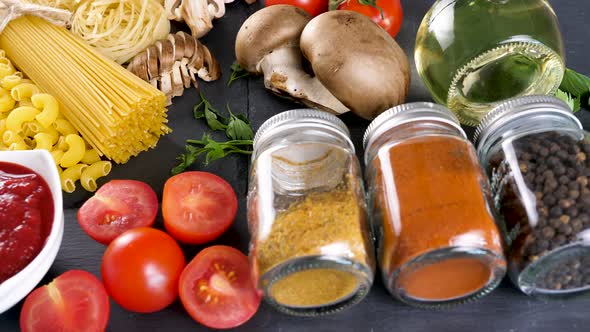 Healthy and Delicious Dinner Ingredients on Dark Table alt