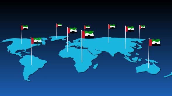 United Arab Emirates National Flag Fly On Earth Map Animation alt