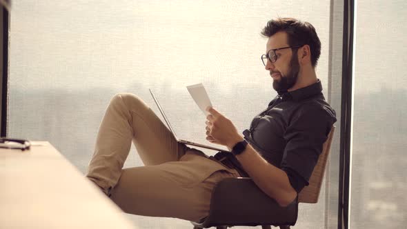 Human Rights Advocate Reading Law Brief Case In Office. Jurist Or Advocate Contract Paperwork. alt