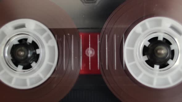 Audio cassette playing old retro tape reels