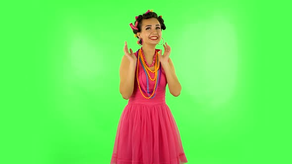 Girl Is Shocked and Surprised at What Is Happening Around, Looking with Delight and Admiration alt