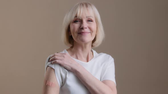 Coronavirus Immunization Infection Covid19 Vaccination Happy Vaccinated Senior Lady Mature Woman alt